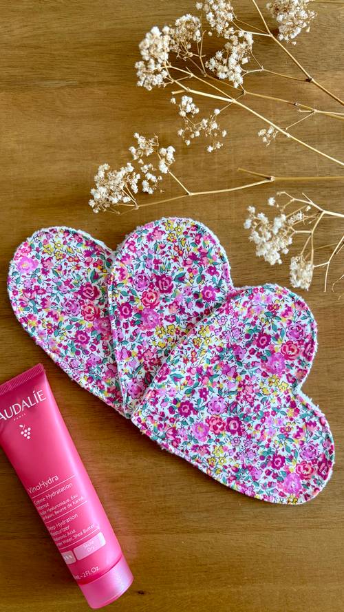 3 lingettes lavables coeur Amélia