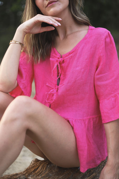 Blouse à nouer fuchsia 3