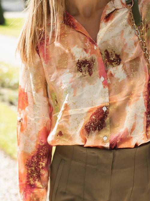 Chemise rose et orange dorée