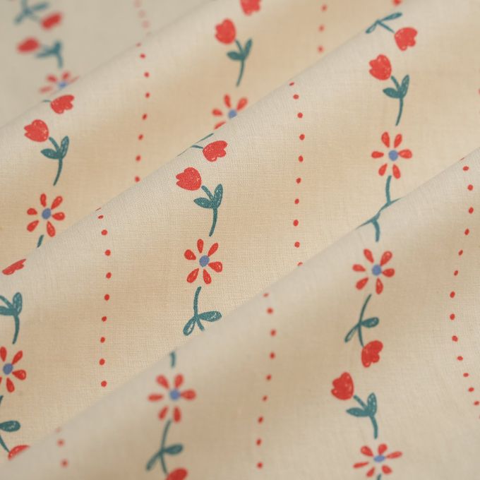 Cretonne tulipe rouge écru